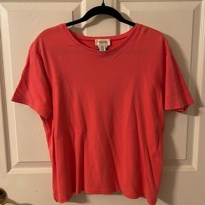 Set of 3 Talbots tees in coral, purple/white stripe, and lime green - size L